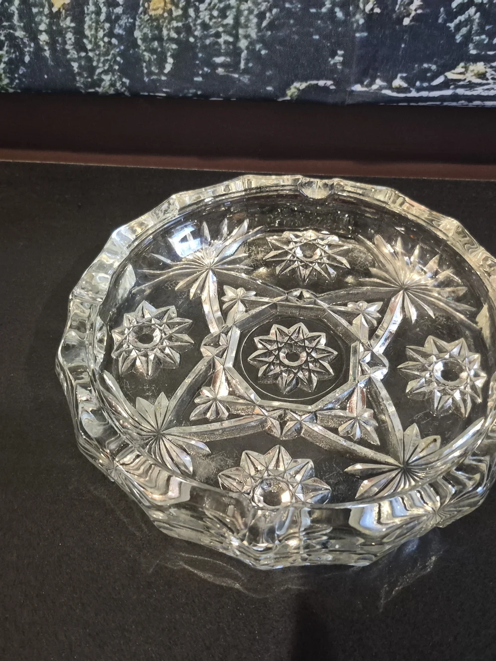60's Anchor Hocking MCM Crystal Ashtray Vintage Cut Glass Star of David EAPC 8
